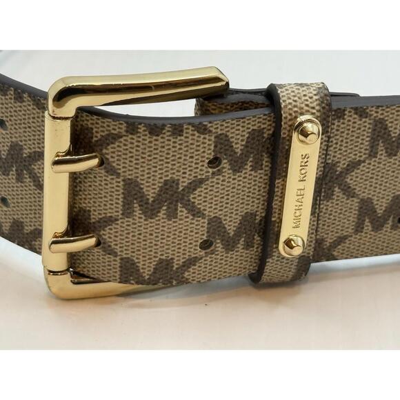 Michael Kors Women\'s Gold Buckle Belt, Brown/Luggage MK Logo Size S main image 4